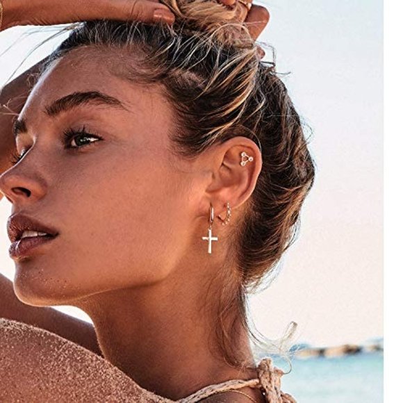 14K Gold Cross Earrings - Picture 2 of 7